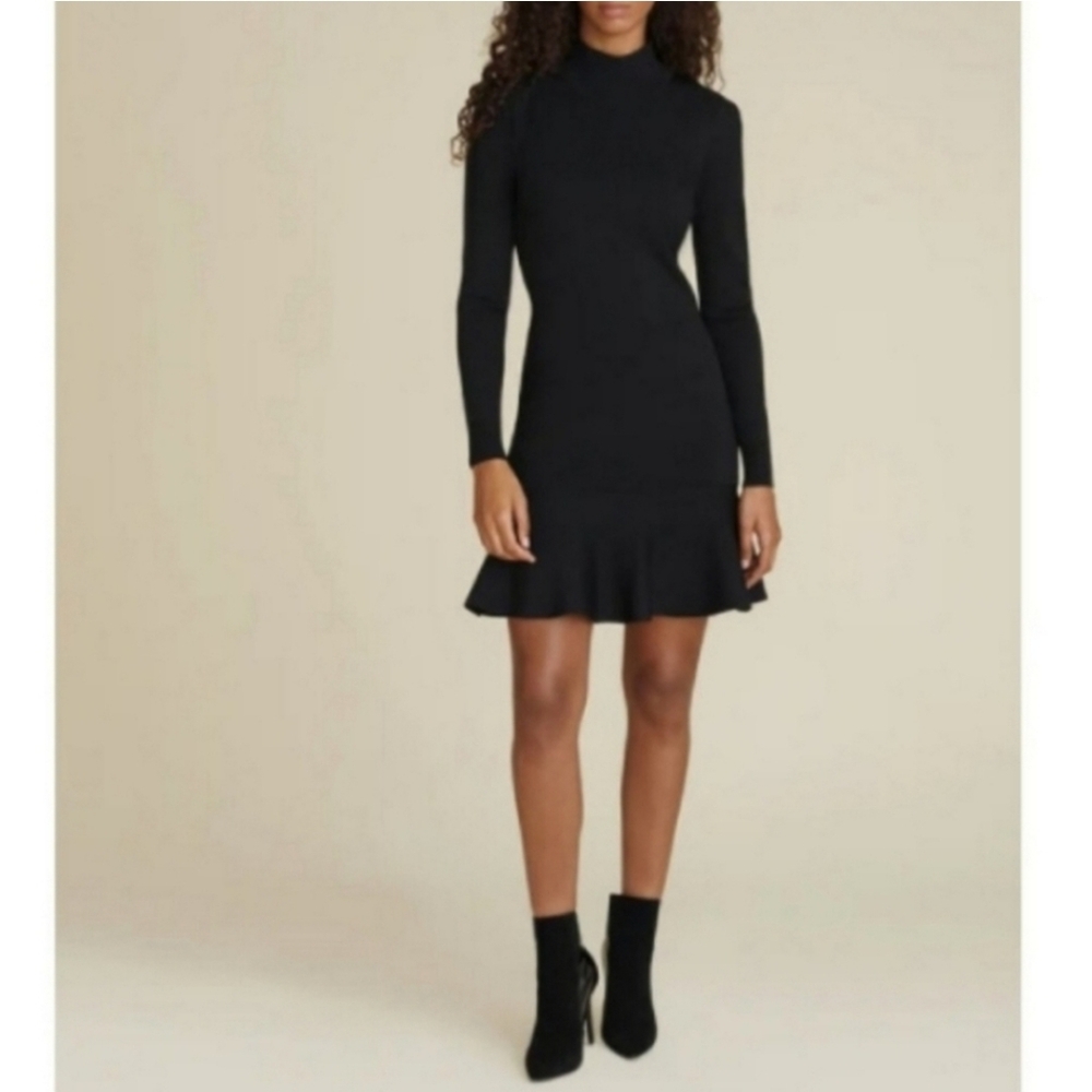 Veronica Beard Black Ribbed Knit Carmella Turtleneck Kong Sleeve Dress Size XS
